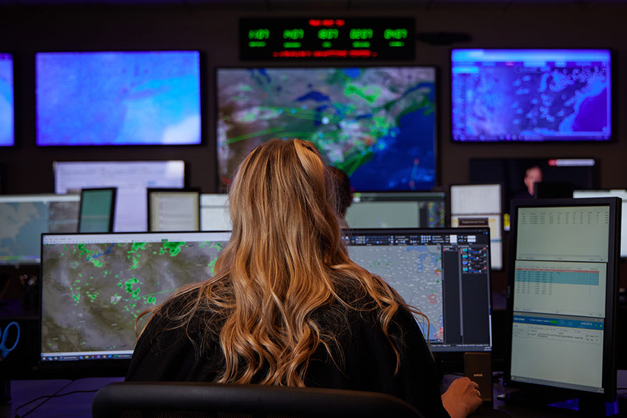 employees working in emergency response center