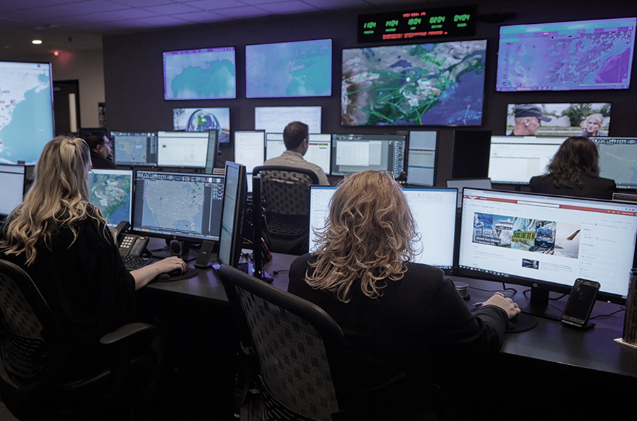 Employee working emergency response in computer room